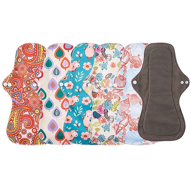 YOPTOP 5Pcs For Heavy Flow Bamboo Charcoal Reusable Menstrual Pads - Reusable Sanitary Pads | Reusable Panty Liners | Soft Cloth Menstrual Pads - 5 Pack Reusable Menstrual Pads (Extra Large),styleb