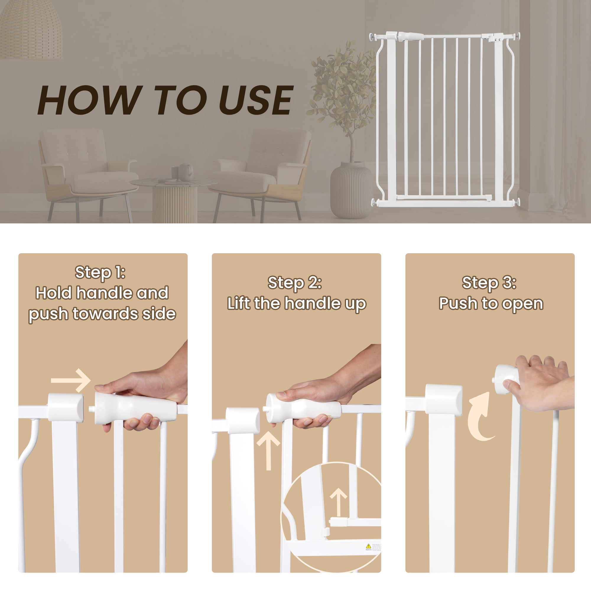 GIANNA Easy WalkThru Safety Gate for Doorways and Stairways, Fits 29.1 - 33.8 Inch Openings, With Auto-Close/Hold-Open Features, 30-inch Tall, White