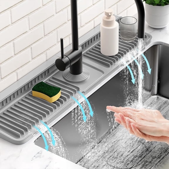 24'' Longer Faucet Mat for Kitchen Sink Splash Guard[7° Slope Fast Self-draining][Snap Lock Fit]Kitchen Sink Faucet Mat Splash Guard Kitchen Sink Area Water Splash Guard Behind Faucet Draining Mat