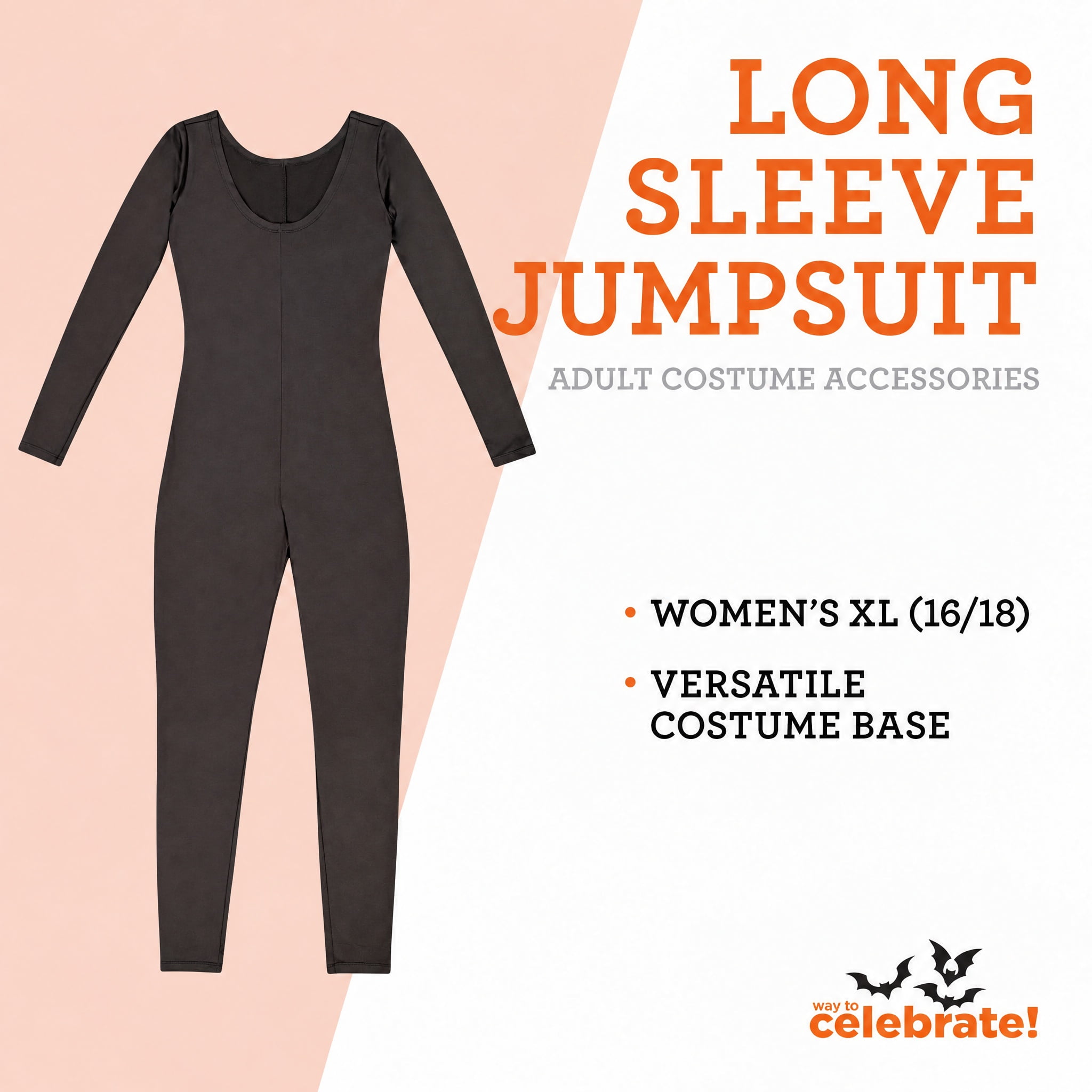 Long Sleeve Jumpsuit Costume Accessory for Adults, Black, XL (16/18), Halloween by Way To Celebrate