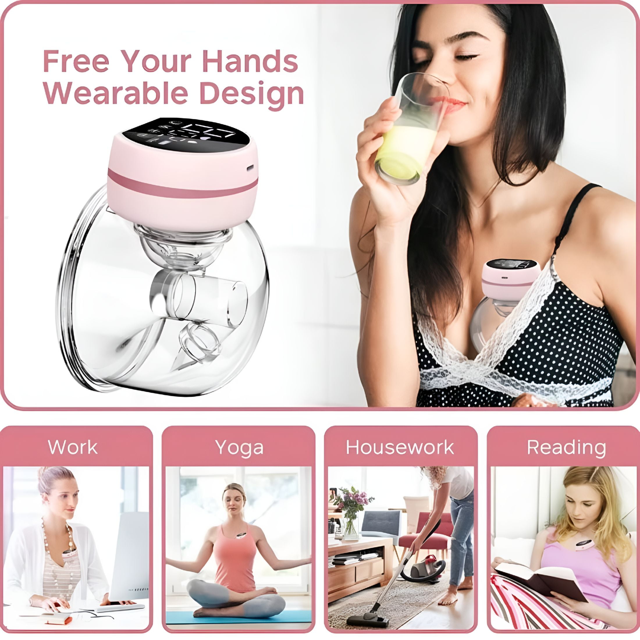 XIRQI Wearable Breast Pump Hands Free - Portable Wireless Breast Pump Electric with 3 Mode & 9 Levels, Silicone Breastfeeding Breastpump Can Be Worn in-Bra, Low Noise & Painless with Massage 24mm