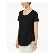 JM Collection Women's T-Shirt Scoop-Neck Top Solid Black Size S