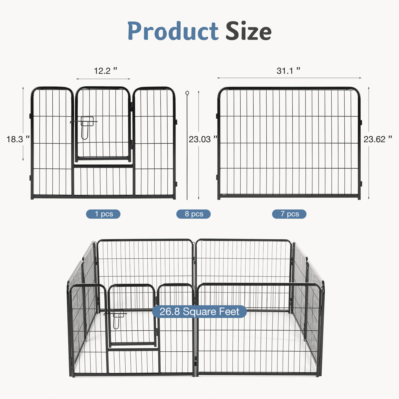 EDX Dog Playpen, 8 Panel Metal Fence 24 Inch photo 8