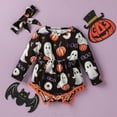 thumbnail image 2 of Mercatoo 𝐍ewBorn Baby Girls Halloween Clothes Long Sleeve Cartoon Pumpkin Print Patchwork Romper 2Pcs Baby Girl Outfits, 2 of 7