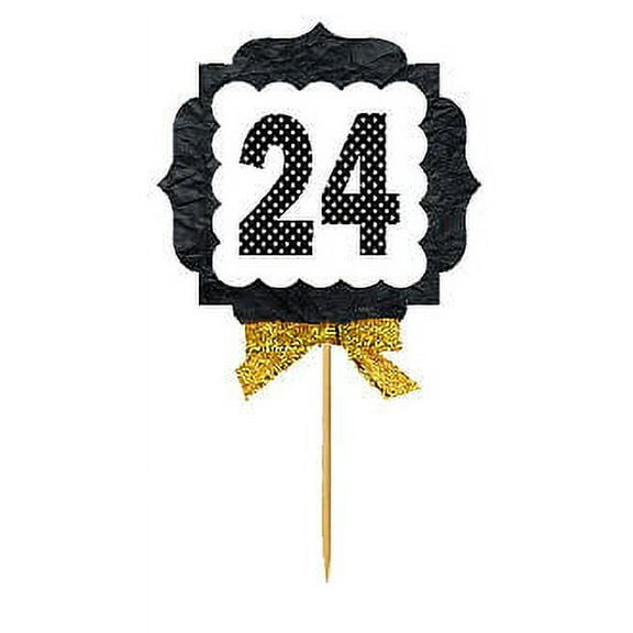 24th Birthday / Anniversary Gold Ribbon Hand Crafted Novelty Cupcake Decoration Toppers / Picks -12ct