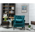 thumbnail image 4 of Guyou Mid Century Accent Chair Modern Button Tufted Armchair Wingback Club Chair Velvet Single Sofa Lounge Chair with Pillow for Living Room Bedroom, Teal Blue, 4 of 13