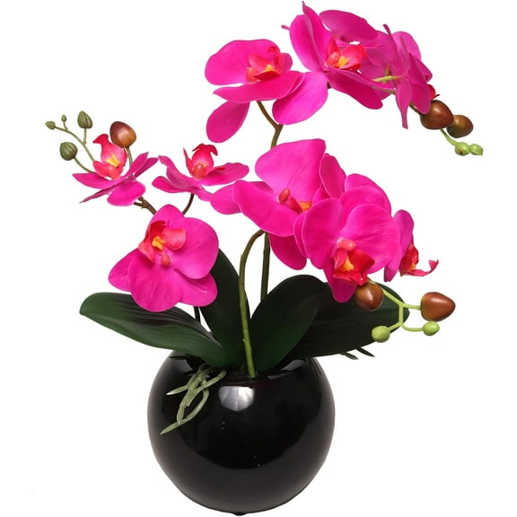 13"x6" Fuchsia Phalaenopsis Orchid Stem with 5-Inch Round Bloom – Artificial Flower for Home, Office & Event Décor