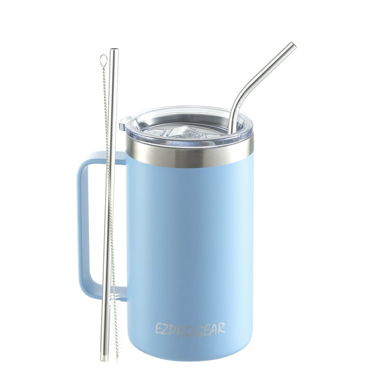 Ezprogear 24 oz Sky Blue Stainless Steel Coffee Mug Beer Tumbler Double  Wall Vacuum Insulated with Handle and Lid