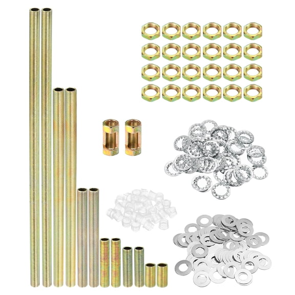 Uxcell 1/8IP Thread 6 Size Lamp Pipe Kit with Nuts Washers Fasteners Assortment Hardware 2 Set