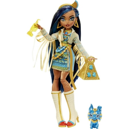 Monster High Cleo De Nile Fashion Doll with Blue Streaked Hair, Accessories & Pet Dog