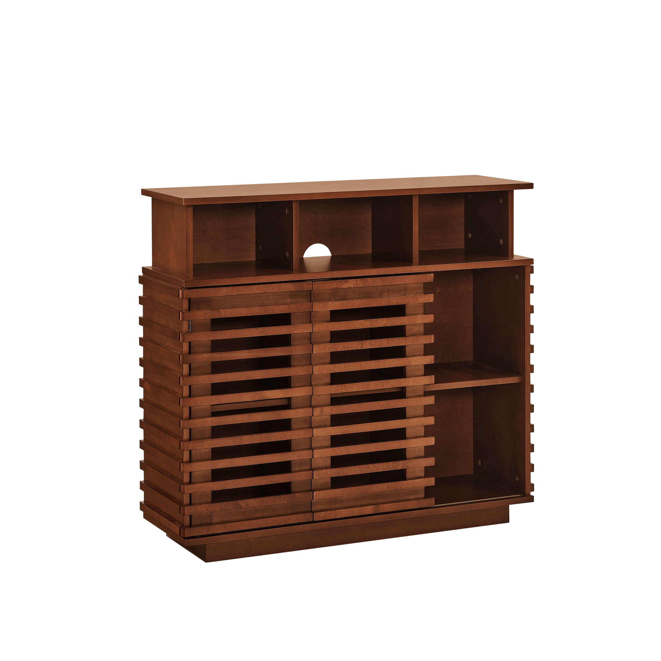 GDF Studio 36.1" Farmhouse Sideboard Buffet Cabinet with Sliding Doors, Adjustable Shelf, Walnut