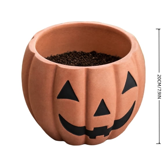 Halloween Pumpkin Planter Pot,7.9in Resin Carved Face Flowerpot for Indoor Outdoor Fall Home Decor,Porch Patio & Holiday Party