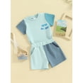 thumbnail image 4 of Aojekbee Little Boys Brother Matching Outfits Sets Short Sleeve Contrast Color Tops and Casual Shorts Sets, 4 of 10