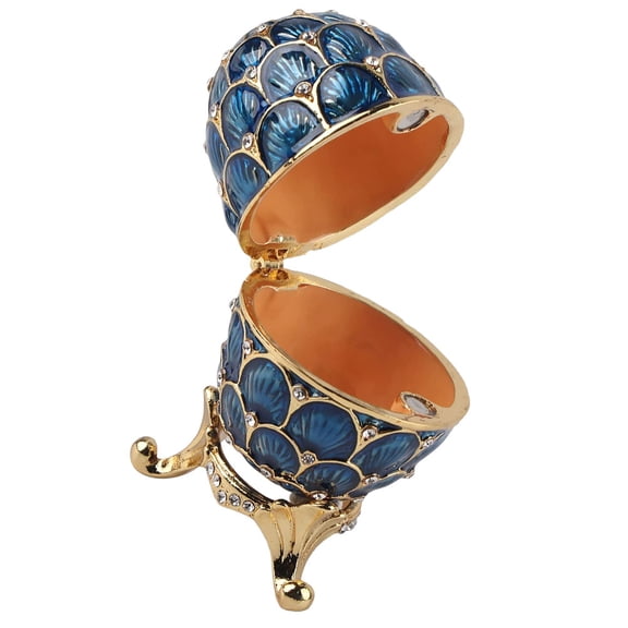 FRCOLOR 1Pack Egg Shaped Trinket Box Dark Blue Enamel Alloy For Easter And Other Festivals