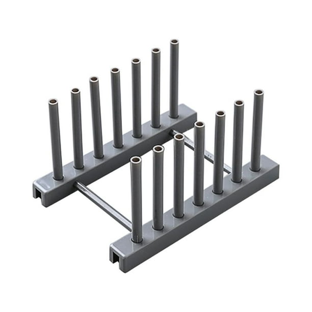 Escurridor de platos de plástico, soporte para platos, tapa de olla, organizador de tapas (gris)