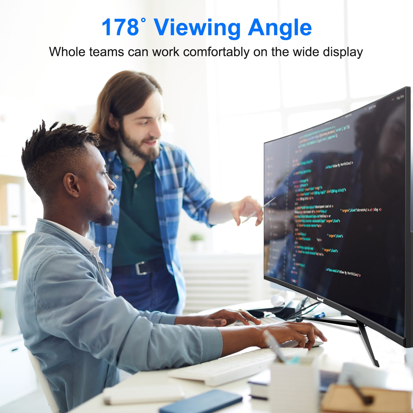 Gawfolk 32 Inch Computer Monitor, Ultra-Thin Zero Frame, Full HD 1920 x 1080p Curve Display, HDMI/VGA, Home Office Business PC Monitor