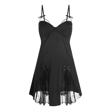 DuoJiaJ Lingerie For Women Lace Sleepwear Chemise Nightgown Full Slip Soft Nightdress Sexy Women s Pajamas Lace Black