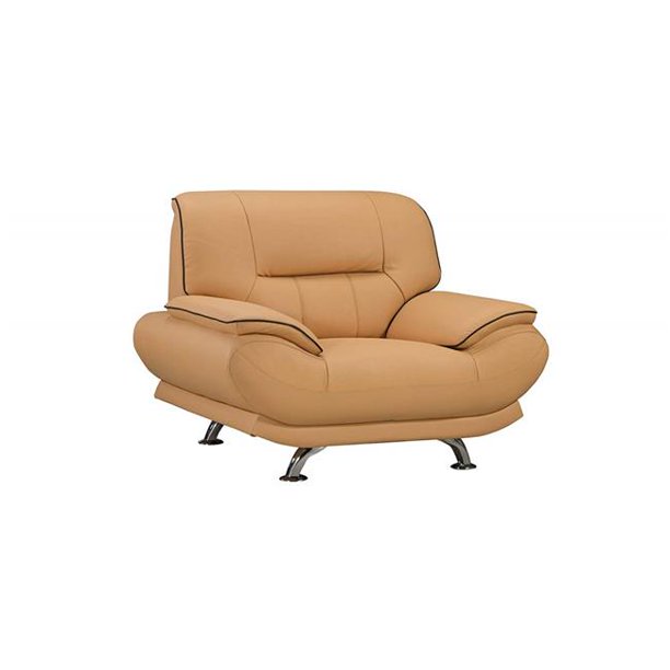 Leather Upholstered Wooden Sofa Set with Pillow Top Armrest & Steel