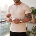 thumbnail image 2 of Cmfcve Ribbed Henley T-Shirt for Men Short Sleeve Slim Fit Muscle Shirt Cotton Casual Button Tops, 2 of 8