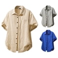 thumbnail image 3 of Shirt for Men Casual Button Down Shirts with Short Sleeve Summer Turn Down Collar Beach Tops Summer Vacation Outfits Khaki-3 L, 3 of 8