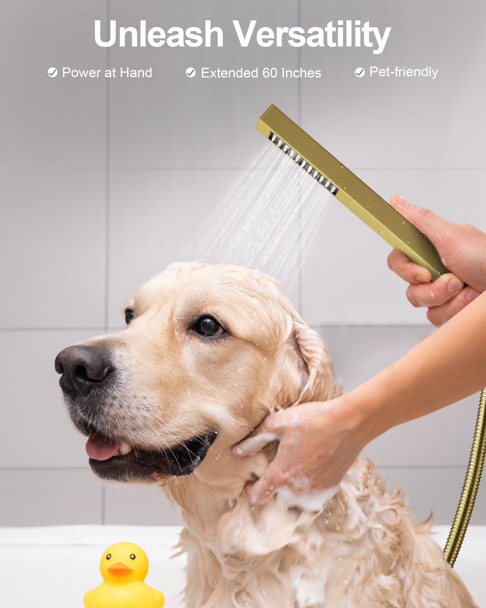 DOMETOUR Shower System Dual Rainfall Shower Heads with Handheld Sprayer for Ceiling Mount & Wall Mount 12’’6’’, Gold