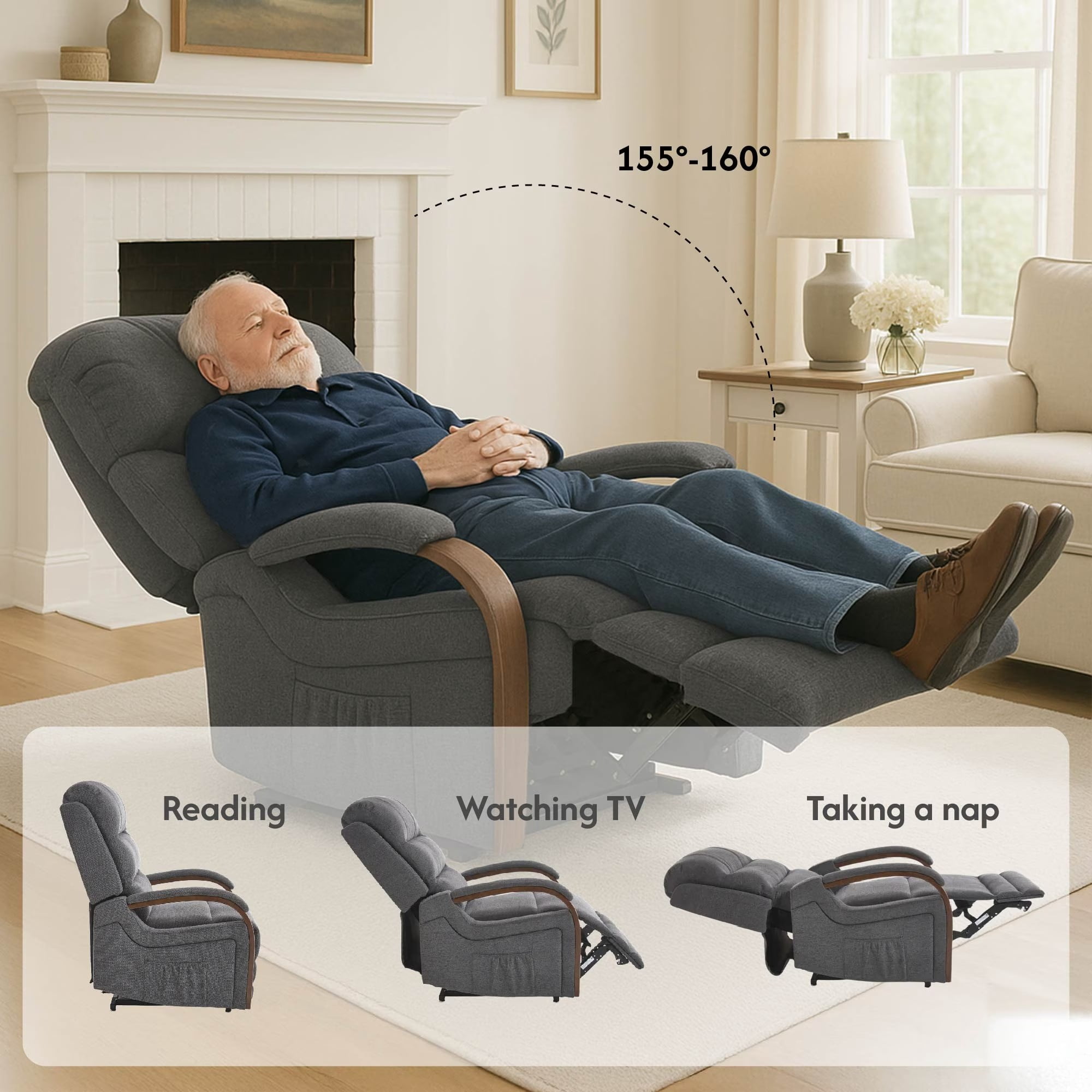Avobird Power Lift Recliner Chair with Massage & Heat, Egyptian Suede Massage Chair, Side Pockets/Dual Motor Electric/Elderly-friendly, Charcoal Gray
