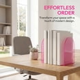 thumbnail image 2 of REGALWOVEN Clear Acrylic Bookends for Shelves,Invisible Book Ends, Modern Non-Skid Book Stopper for Office Home Decor,2Pcs Elegant Pink 4.7"L x 3.9"W x 6.1"H, 2 of 5
