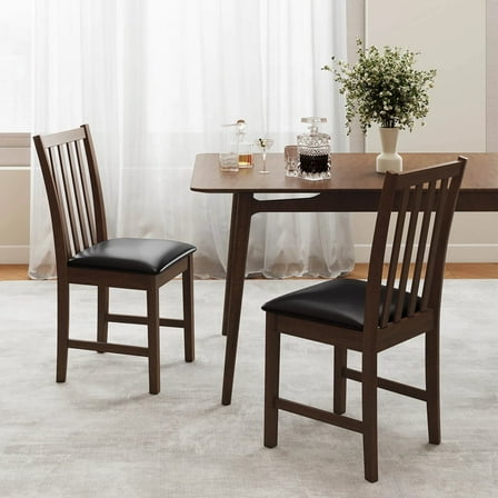 Auranook Wooden Dining Chair Set of 2 w/Rubber Wood Frame, Padded Seat, Curved Back