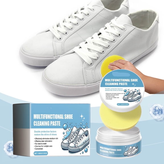Multi-Functional Sneaker Cleaner, White Shoe Cleaner, White Shoe Cleaning Cream, All-Purpose Rinse-Free White Shoe Cleaner with Sponge for Travel Shoe, Tennis Shoe, Sneaker