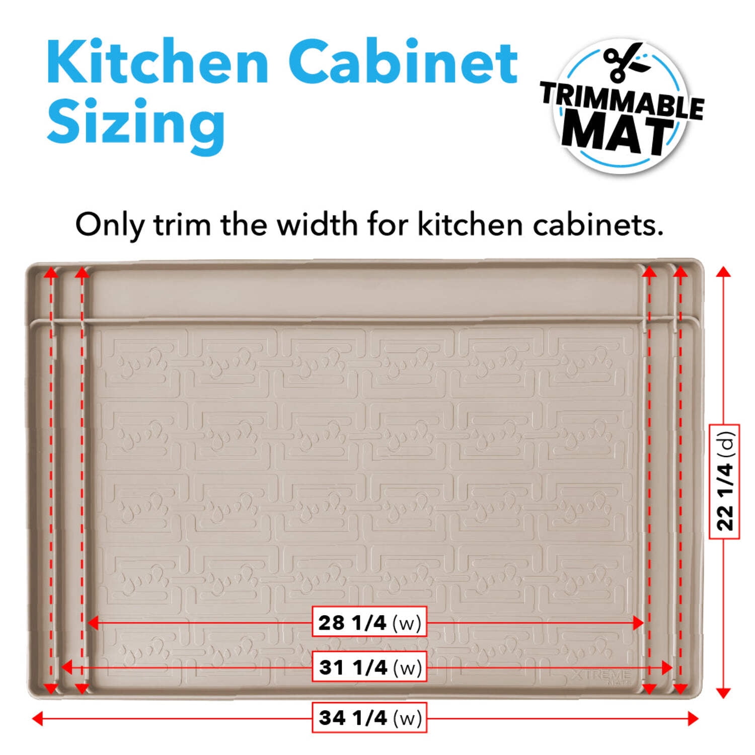 XTREME MATS Trimmable Rubber Under Sink Cabinet Mat – Ultimate Waterproof Protection for Kitchen or Bathroom Cabinets with Patented Overflow Channel 34" 1/4 x 22" 1/4