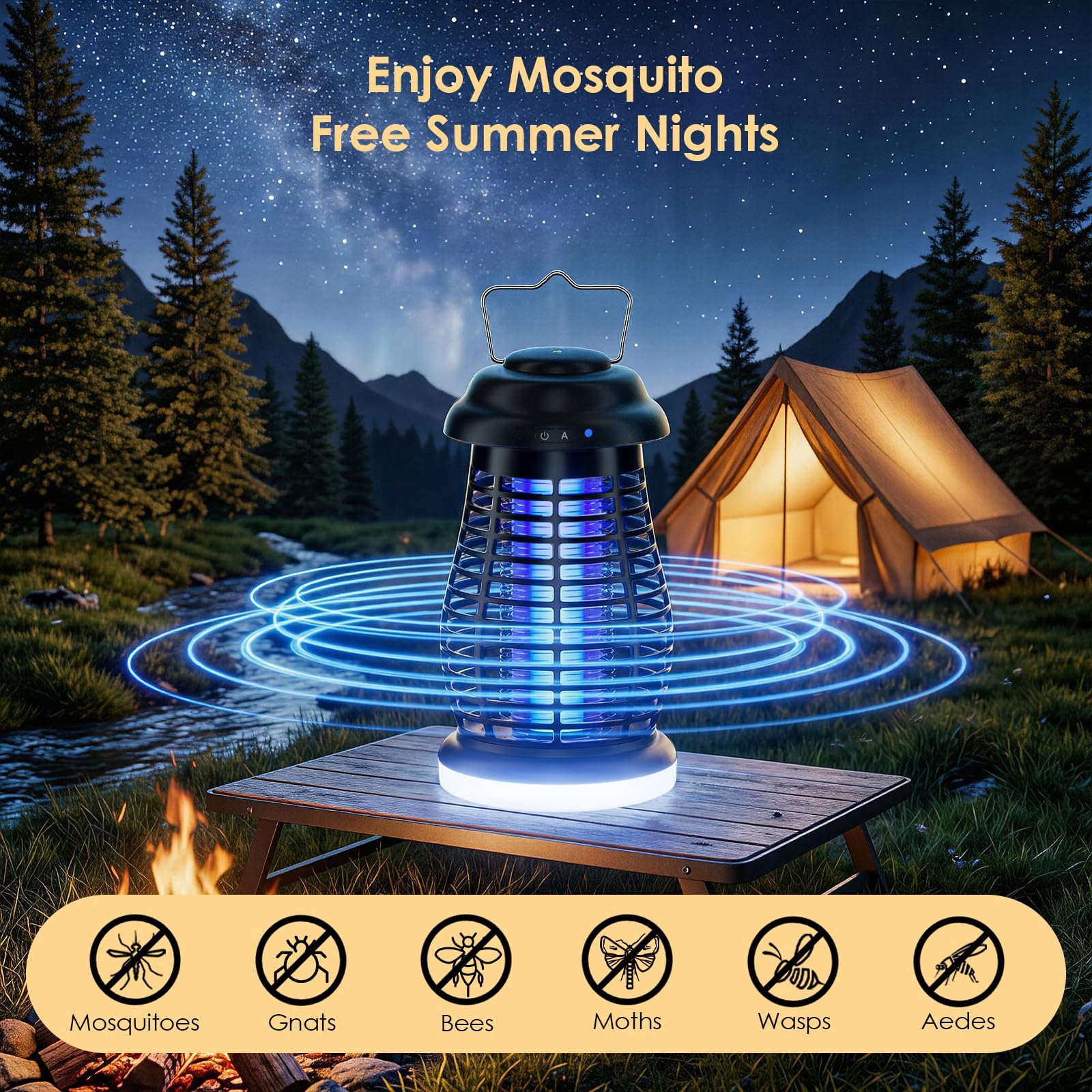 Cordless Zapper Outdoor  4200v Electric Mosquito Fly Rechargeable Portable Waterproof Insect Killer Indoor For Camping Garden Backyard Home
