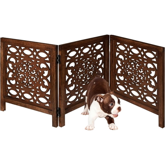 24" Wood Folding Pet Gate, 3 Panel Freestanding Dog Gate for Doorways, Natural