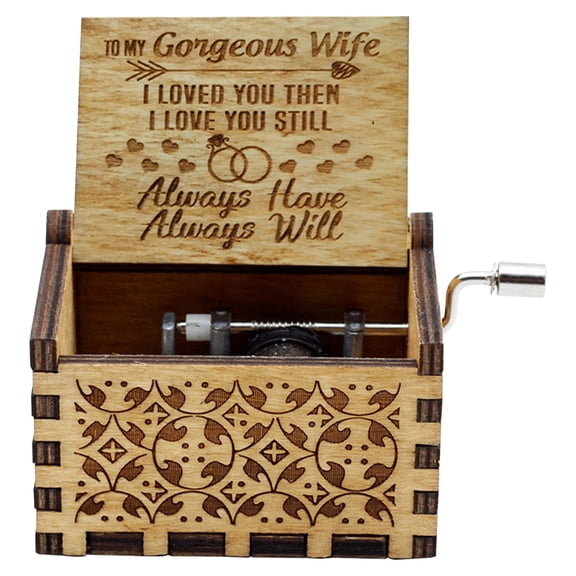 Goowood Handcranked Wooden Music Box Antique Carved Love Theme Musical Box Gifts for Lovers Husband Wife Anniversary Birthday Valentine's Day Home Decoration