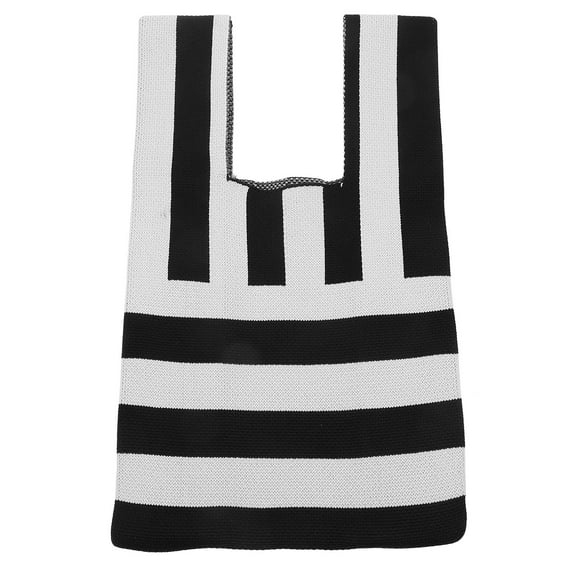 FELTECHELECTR 1Set Knitted Bag Crocheted Tote Bag Striped Rectangular for Various Occasions