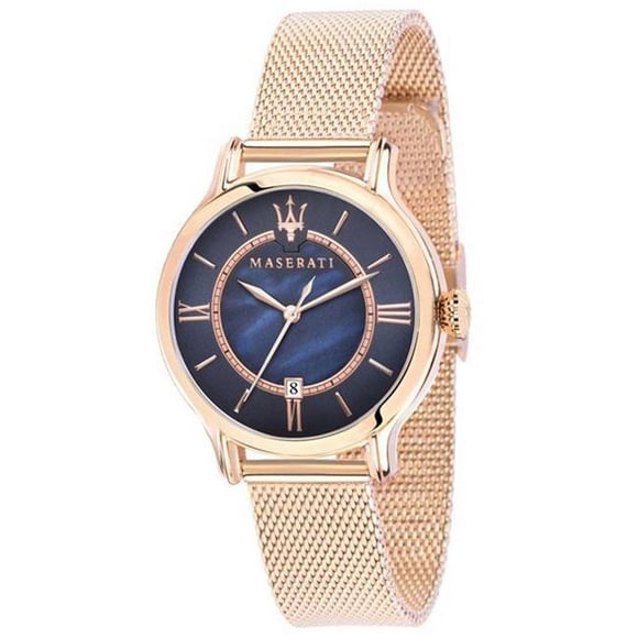 Maserati R8853118513- Montre Femme Época Cadran Noir Ton Or Rose Acier Inoxydable Quartz 100M, Bleu