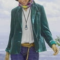 thumbnail image 2 of IROINID Blazer Court pour Femmes Veste à Col Cranté Couleur Unie Manches Longues Manteau Rétro en Velours Doré Sans Capuche Décontracté, Vert, 2 of 4
