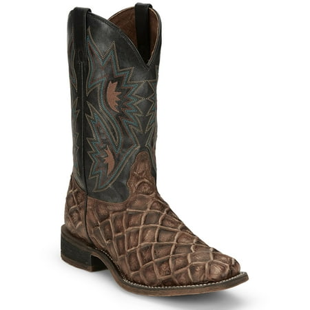 Nocona Men's Locoweed Brown Broad Square Toe Pirarucu Print Western Mid-Calf Boots, Size 10 (D) - HR5602