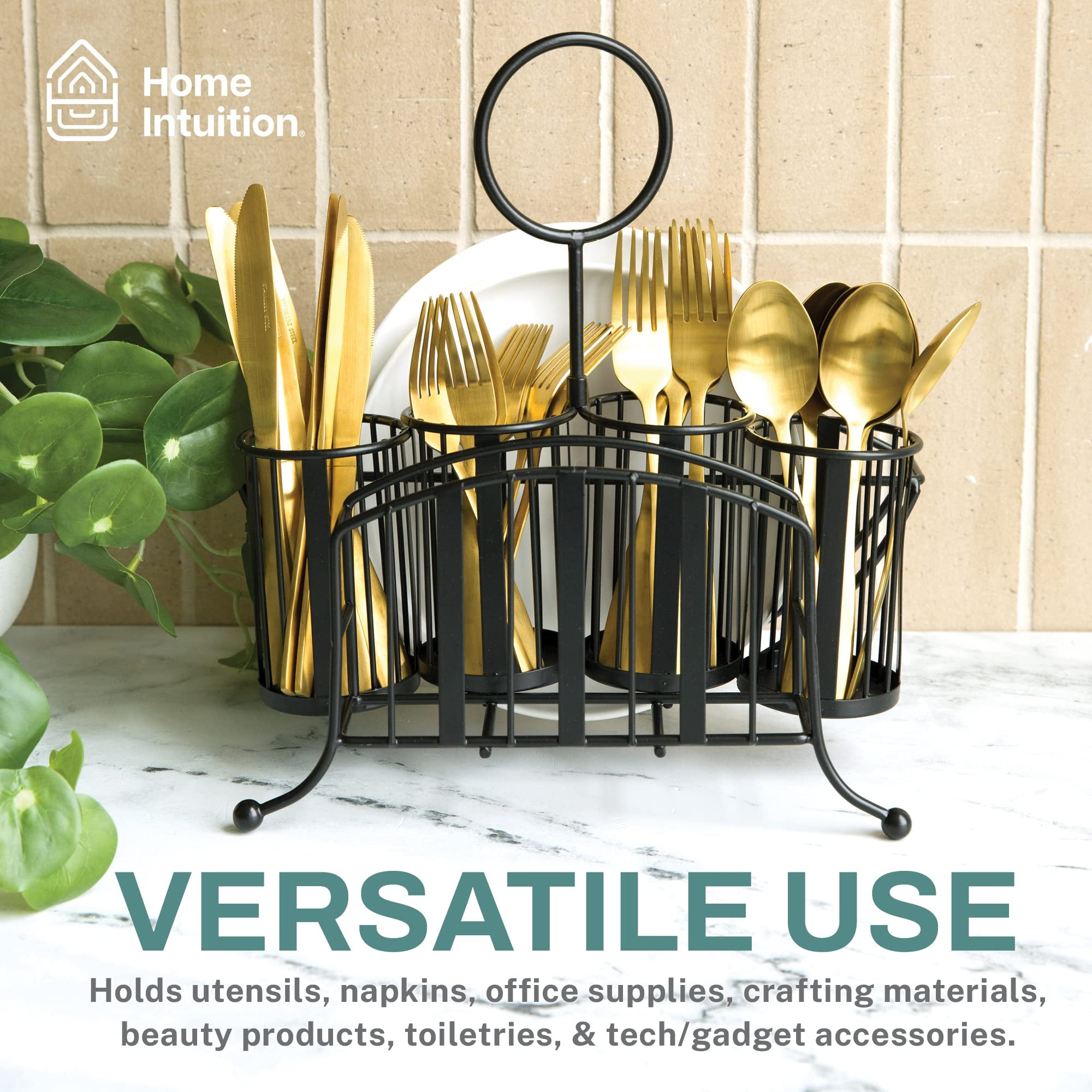 Home Intuition Utensil Caddy Catch All Silverware Holder for Plates, Knives, Forks, Spoons Napkins Table Serving BBQ, Hosting Indoor Outdoor