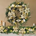 thumbnail image 5 of Champagne Gold Lighted Christmas Wreath for Front Door, Battery Operated LED Holiday Decor with Artificial Spruce, Flowers and Ornaments for Home, Garden, Office, 5 of 6