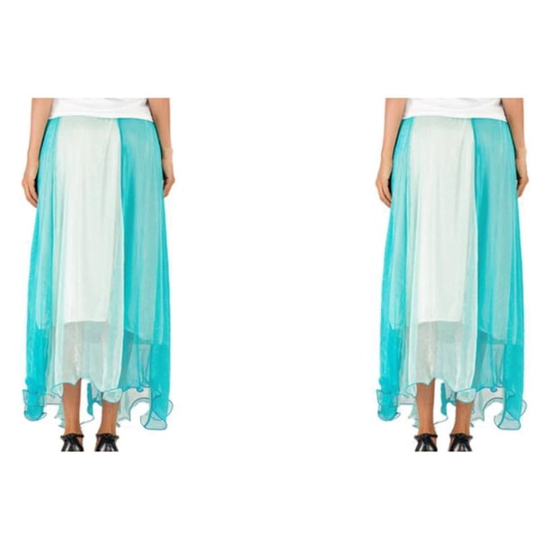 Sonducket larga de gasa para mujer, faldas bohemias, plisadas elásticas, informales, Color fluido, rendimiento de fiesta a juego Celeste y Blanco tamaño libre 2Conjunto