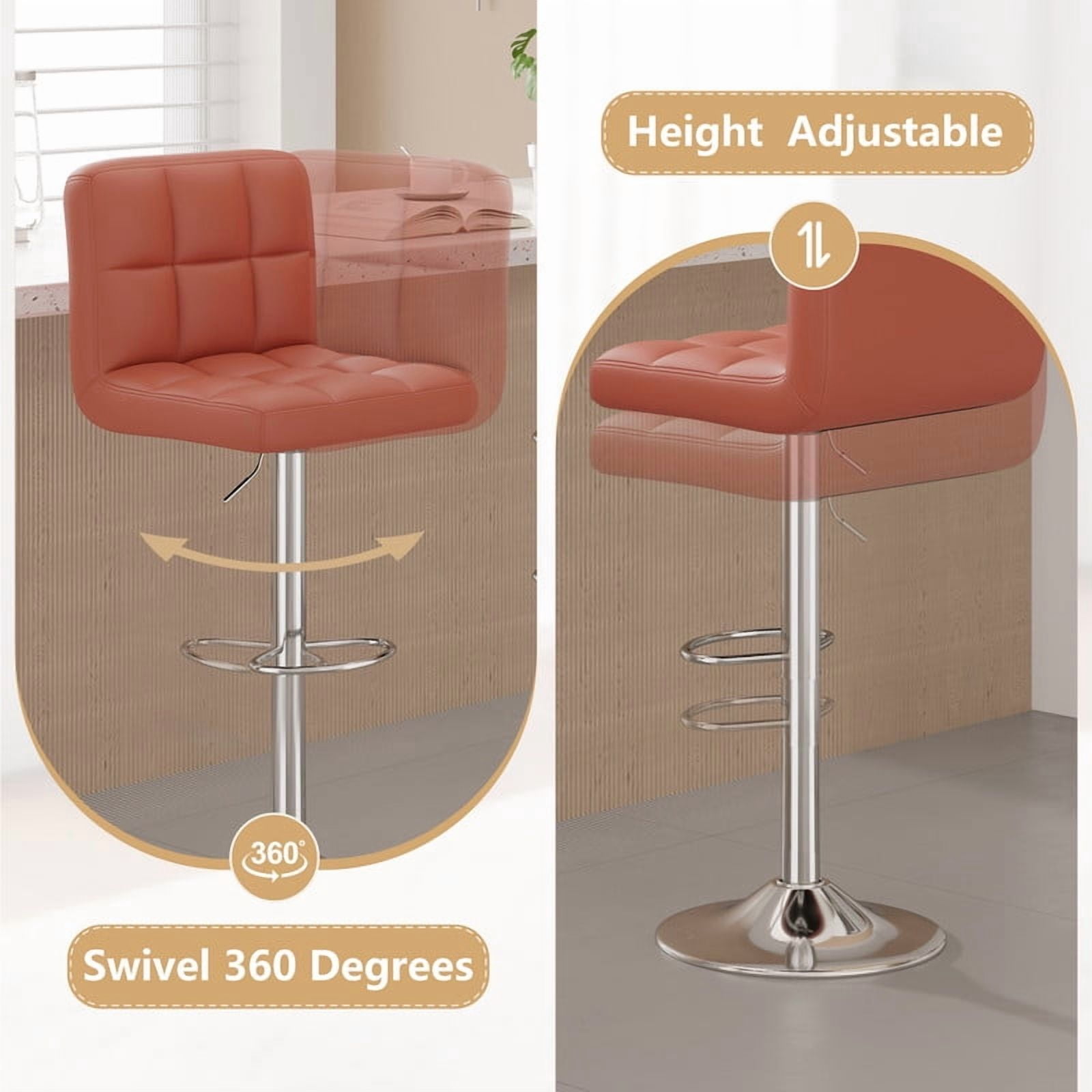Daluvenix Swivel Bar stools set of 2 Modern PU Leather Barstools with Midback, Adjustable Counter Height Bar Chairs for Kitchen Island, Brown