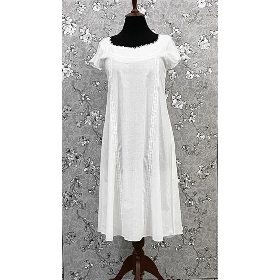 SoieRose 100% White Cotton Victorian Short Sleeves Nightgown - SR-1014