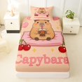 thumbnail image 3 of Manfei Kawaii Capybara Twin Sheets,Lovely Alphabet Print Bedding,Orange,3 Pieces,1 Fitted Sheet and 1 Pillowcase, 3 of 6