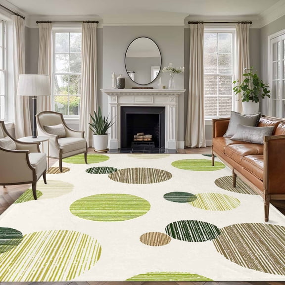 Large Area Rugs for Living Room Bedroom, Abstract Geometric 5'x8' Rug Washable Carpet Runner Indoor Outdoor, Farmhouse Vintage Polka Dot Green Non Slip Floor Mats Rug for Kitchen, Bathroom