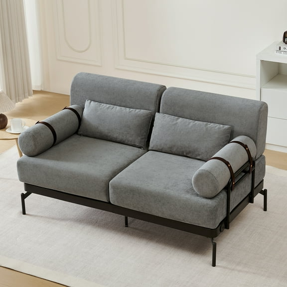Modern Loveseat Sofa 59" Sofa Couch 2-Seater Sofa with Flexible USB Ports , Unique Cylindrical Armrests for Living Room, Gray
