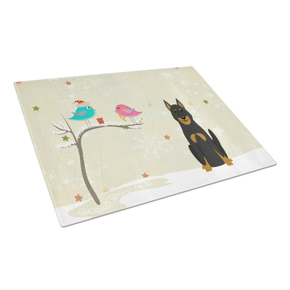 Christmas Presents between Friends Beauce Shepherd Dog Glass Cutting Board Large