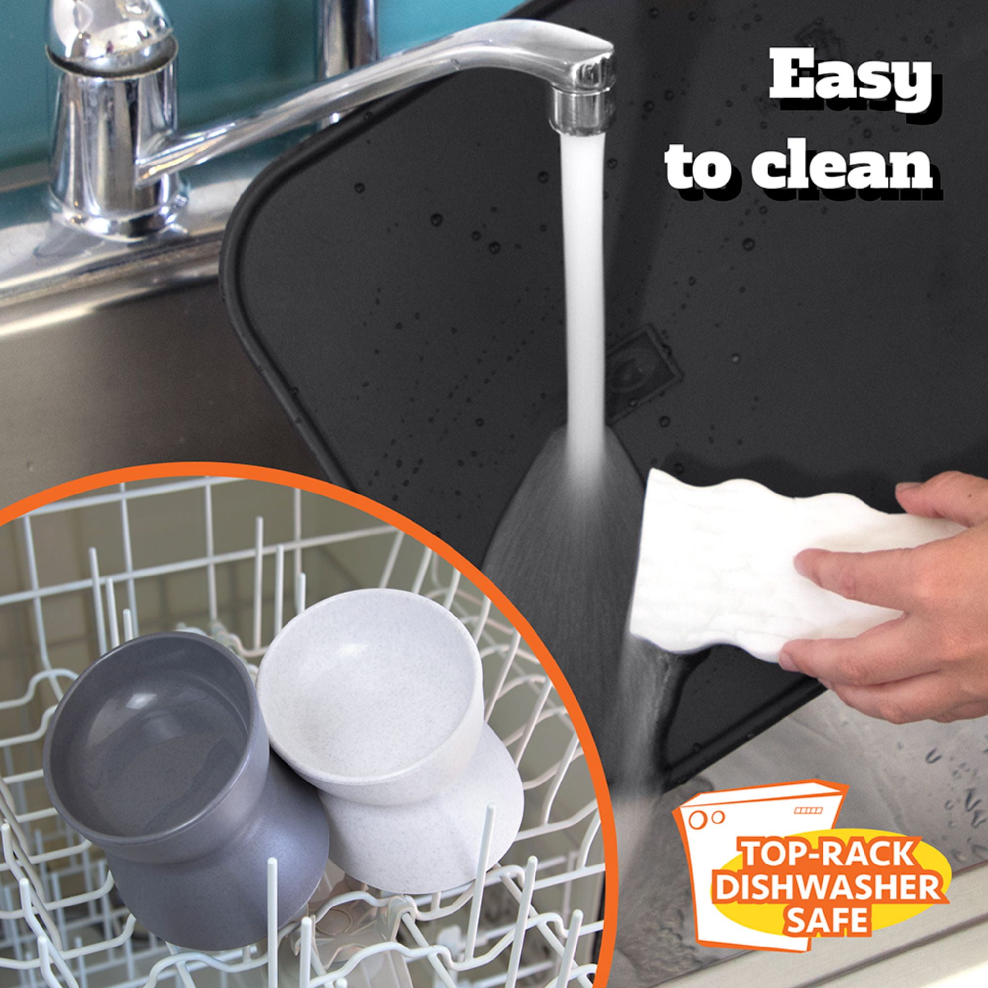 Kitty City Elevated Whisker-Friendly Cat Bowls, Dishwasher Safe Plastic with Non-Skid Placemat, 3-Pack
