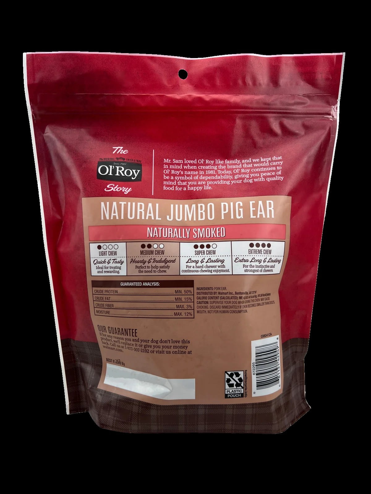 (3 pack) Ol' Roy Natural Jumbo Pig Ear Chews for Dogs, 12 oz, 10 Count