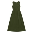 thumbnail image 4 of aohooy Summer Dresses for Women 2026 Maxi Tank Dresses Crew Neck Empire Waist Long Flowy Pleated A Line Sleeveless Sundresses Army Green,L, 4 of 7