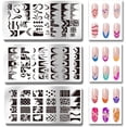 thumbnail image 3 of Juego de 3 placas para estampar uñas con punta francesa, plantillas para manicura con diseño geométrico de ondas y rayas, y plantillas para diseños de uñas con flores y leopardo., 3 of 7